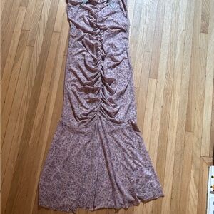 Ruched Maxi Dress in Pink Floral leopard